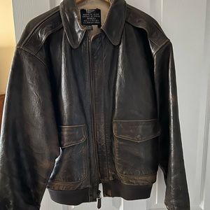 Men’s Distressed Leather A-2 Bomber Jacket
